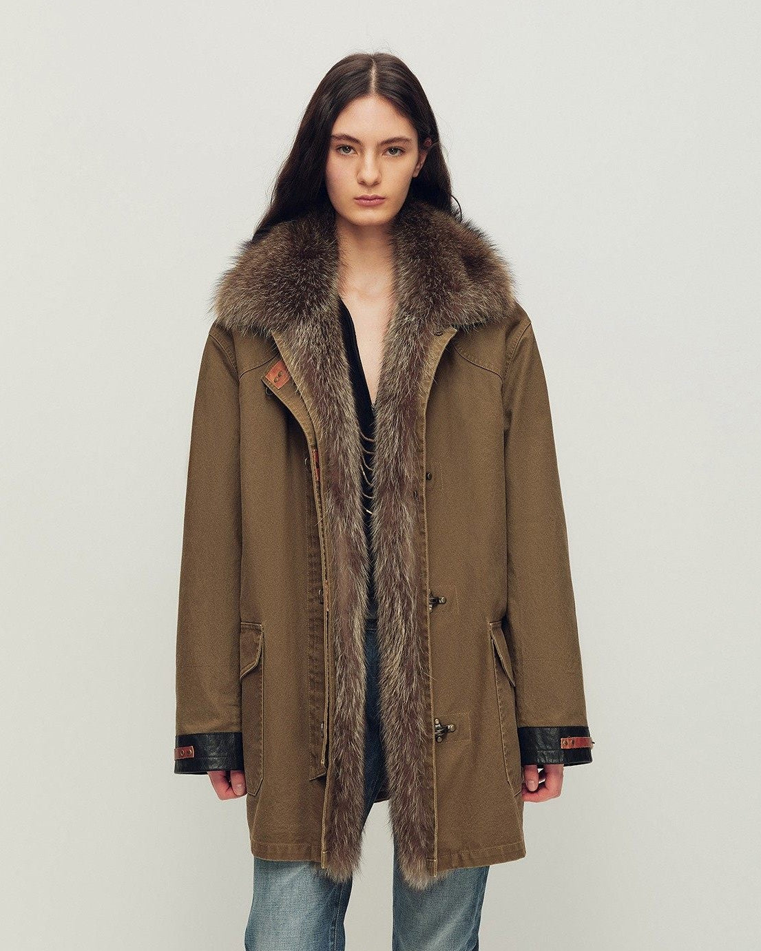 Goose Down Fur Parka with Detachable Raccoon Fur Hood 'Hearthside Simmer'