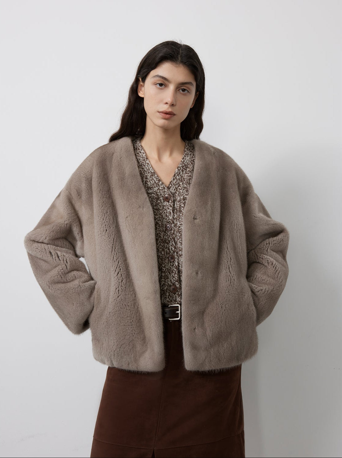 Louvre Mink V-Neck Jacket