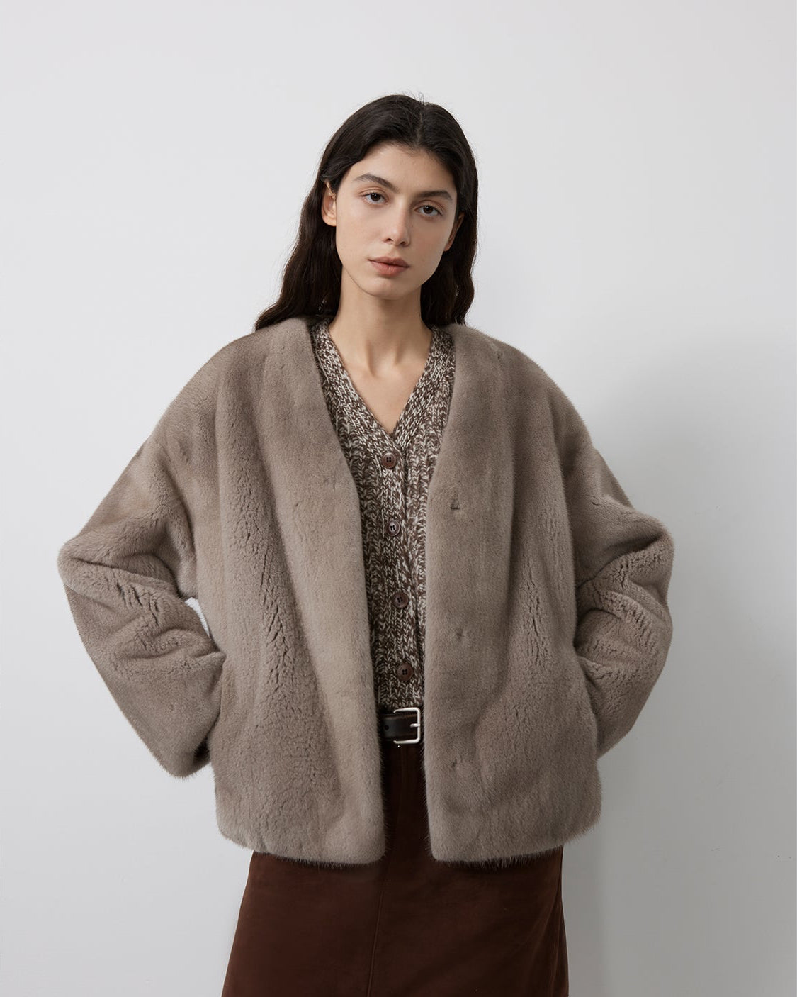Louvre Mink V-Neck Jacket
