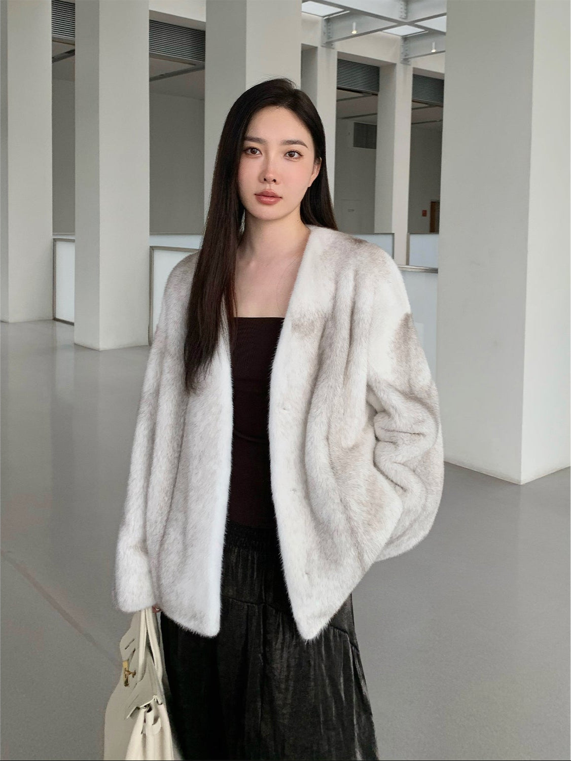 Louvre Mink V-Neck Jacket