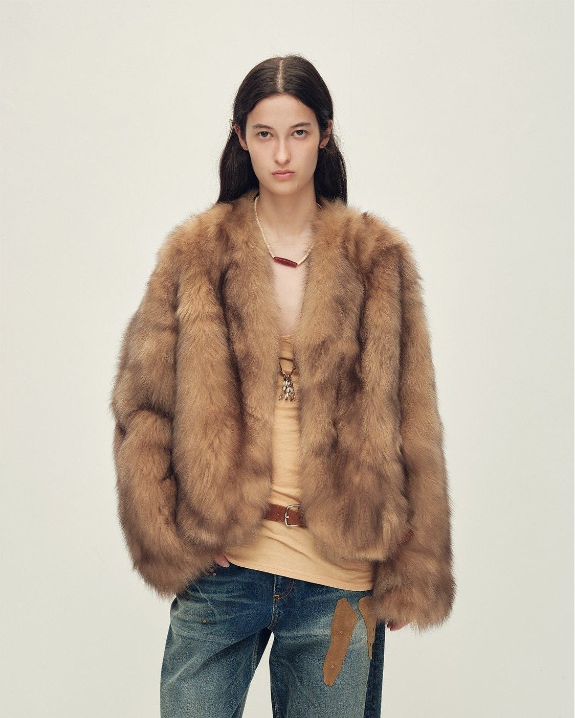 Firelady Fur Women‘s Short Fox Fur Coat | SagaFurs Crown-Grade Ombré Dyed Collar 'Chic Sister'