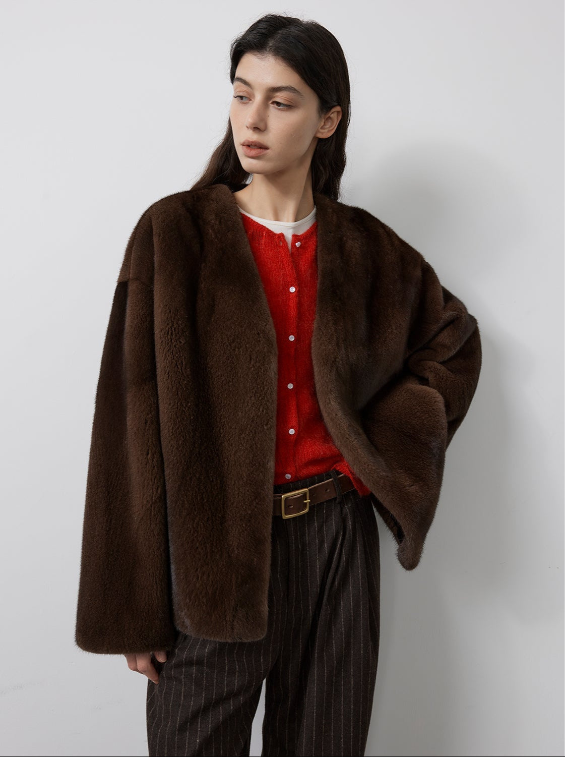 Louvre Mink V-Neck Jacket