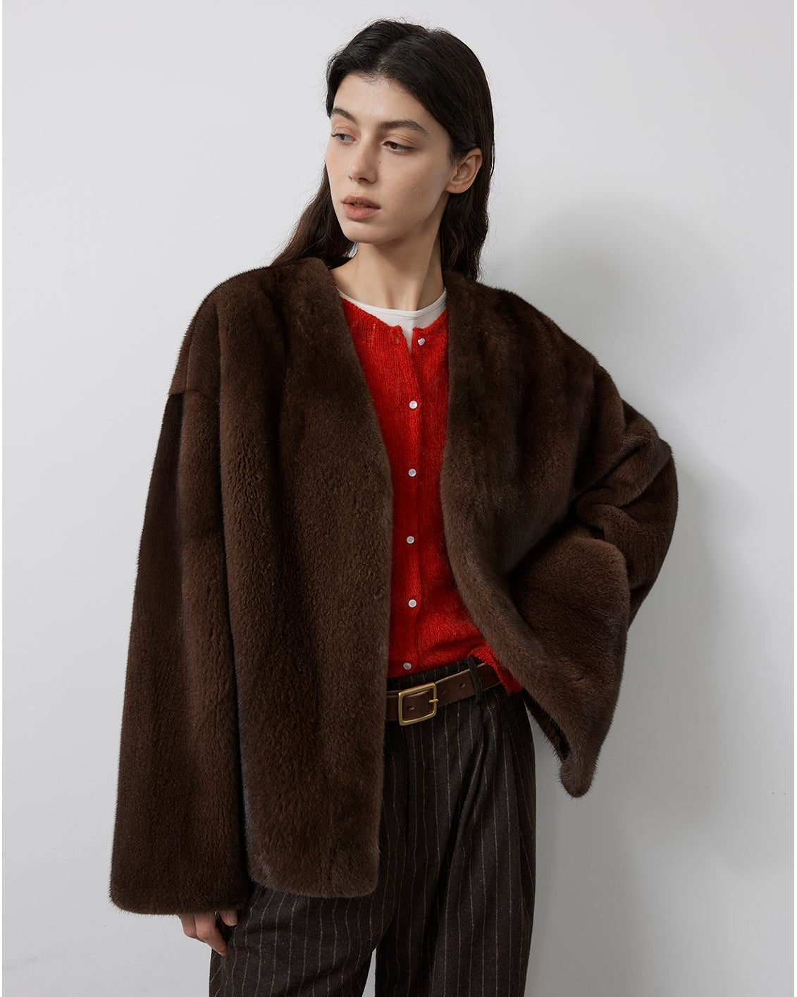 Louvre Mink V-Neck Jacket