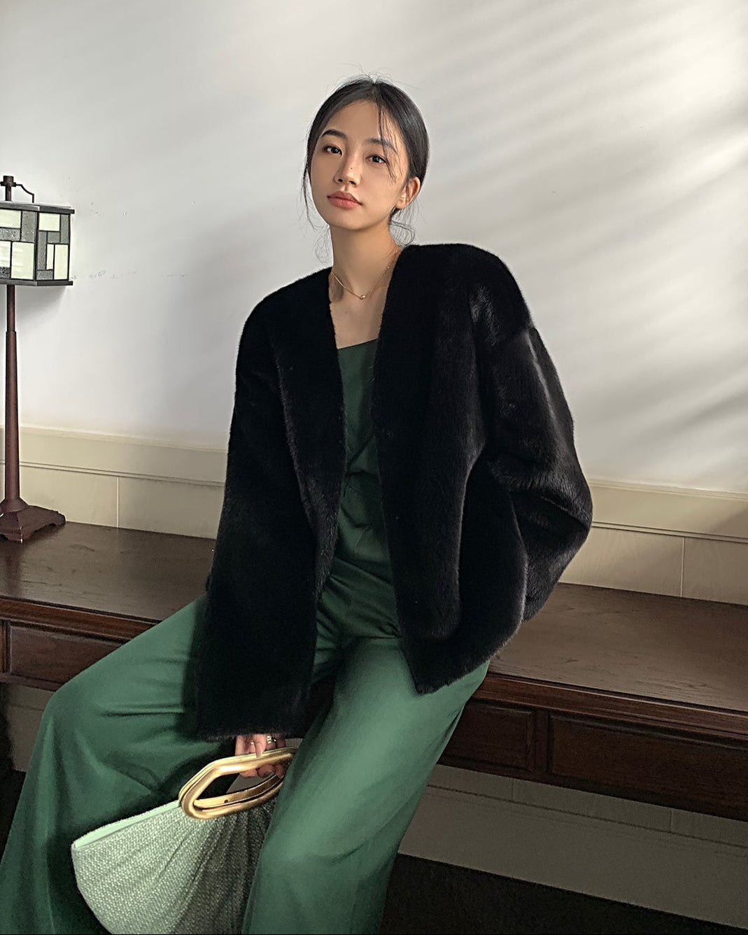 Louvre Mink V-Neck Jacket