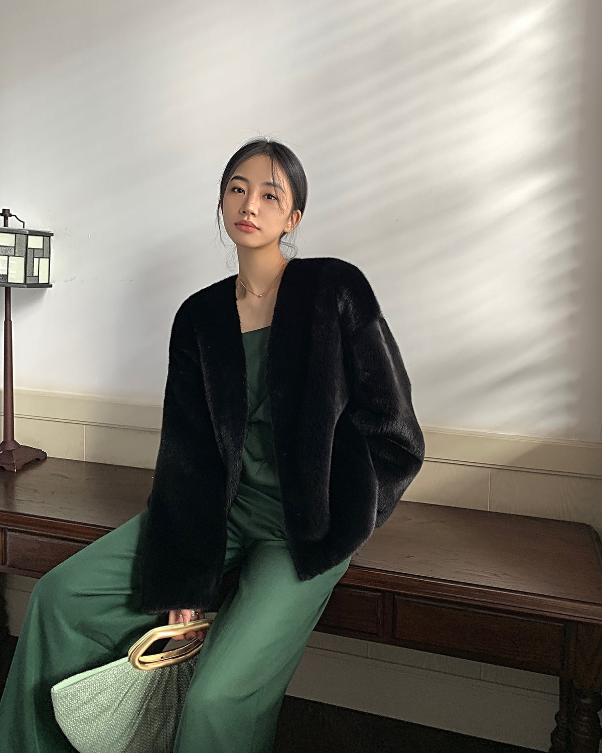 Louvre Mink V-Neck Jacket