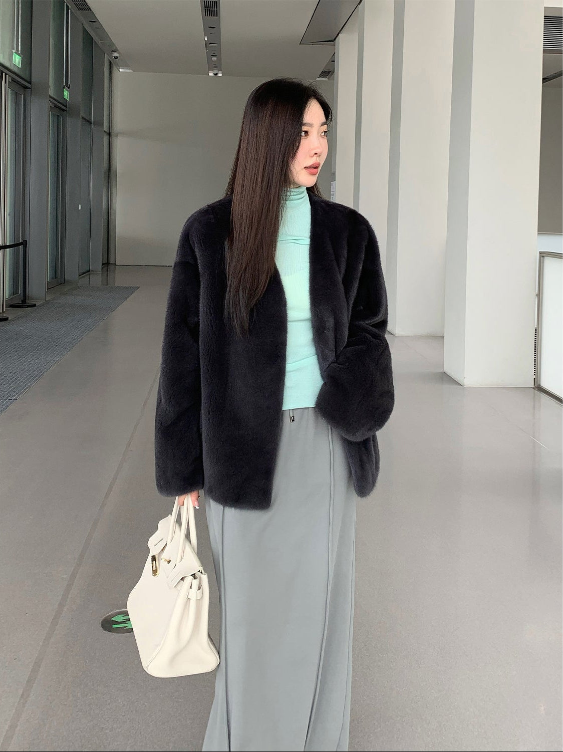 Louvre Mink V-Neck Jacket