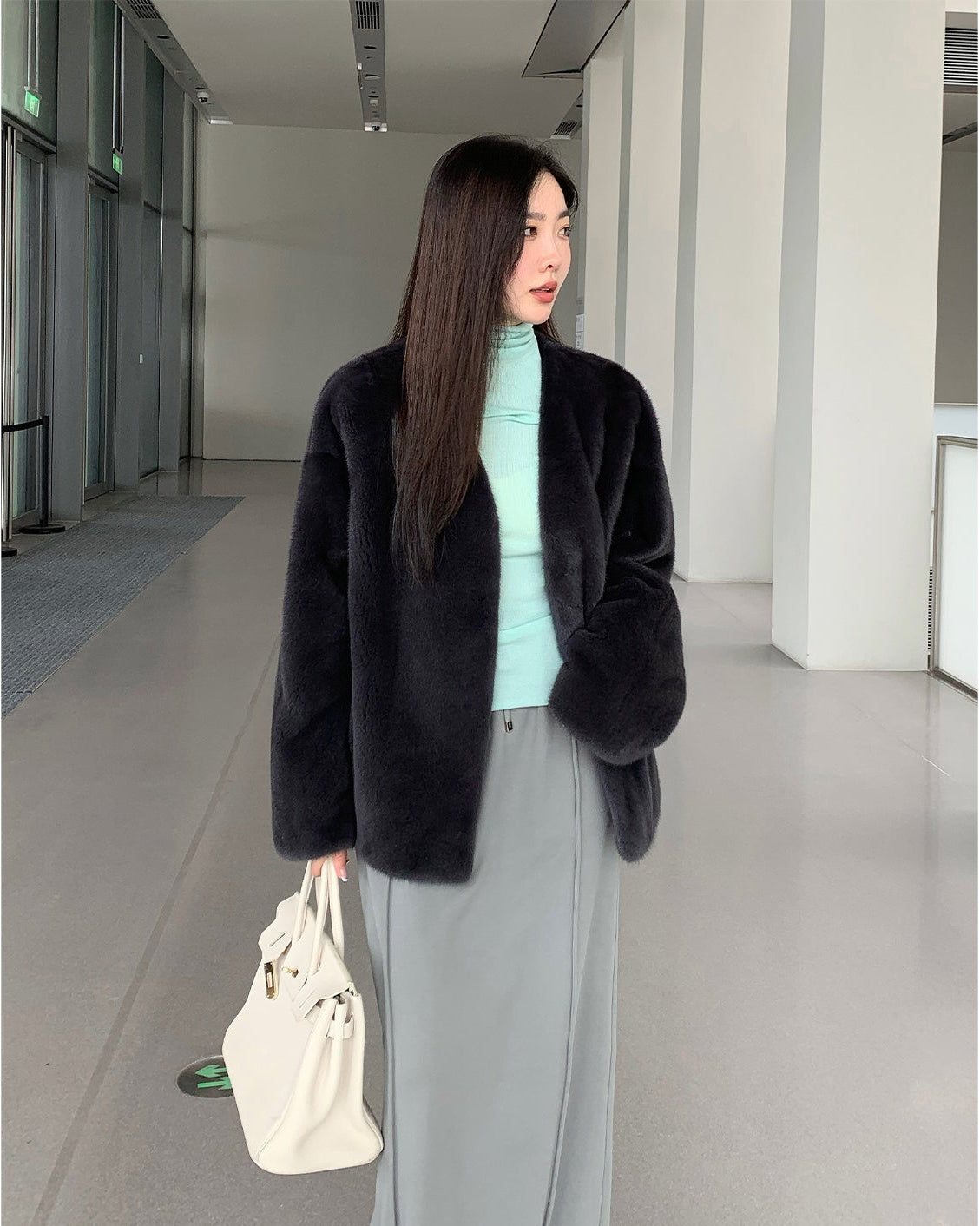 Louvre Mink V-Neck Jacket