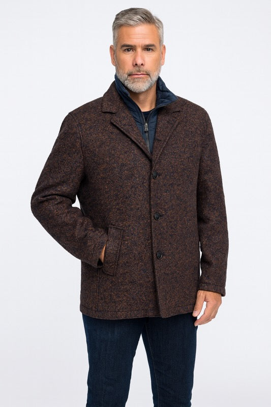 Dual-Layer Wool and Cashmere Coat | Navy/Brown Melange