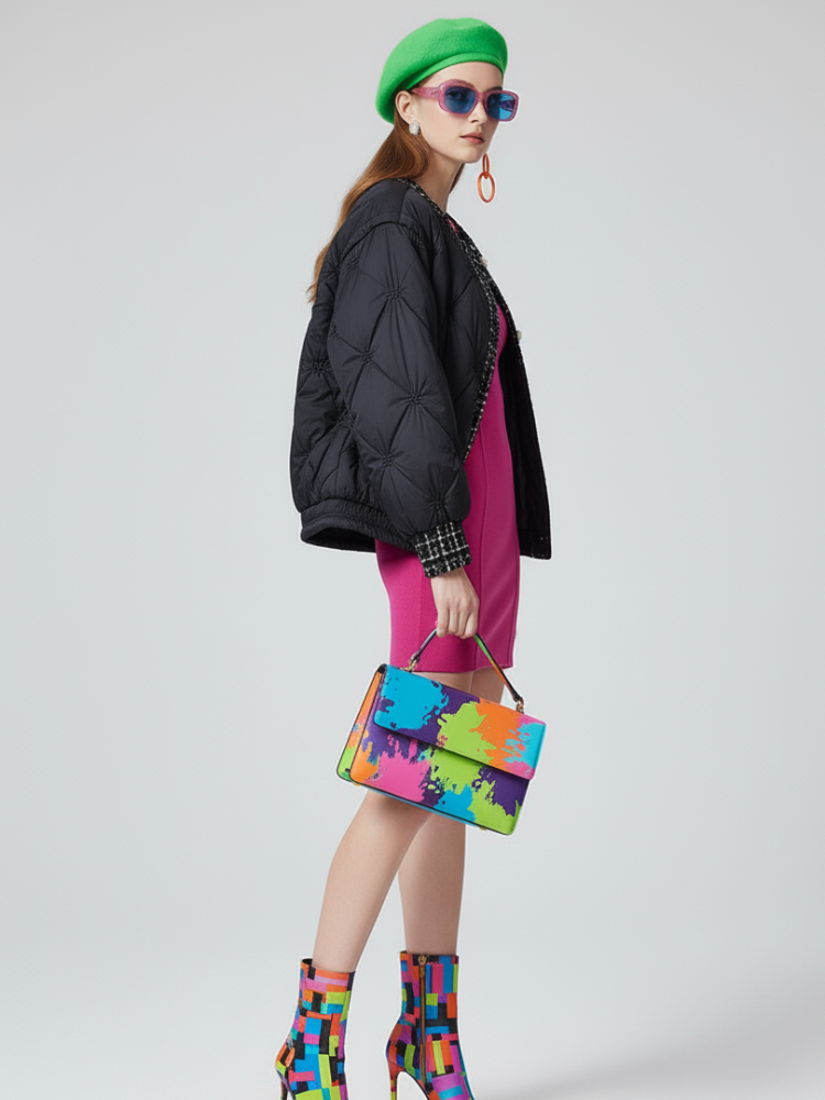 SOHO Hybrid Bomber-Tweed Jacket Black