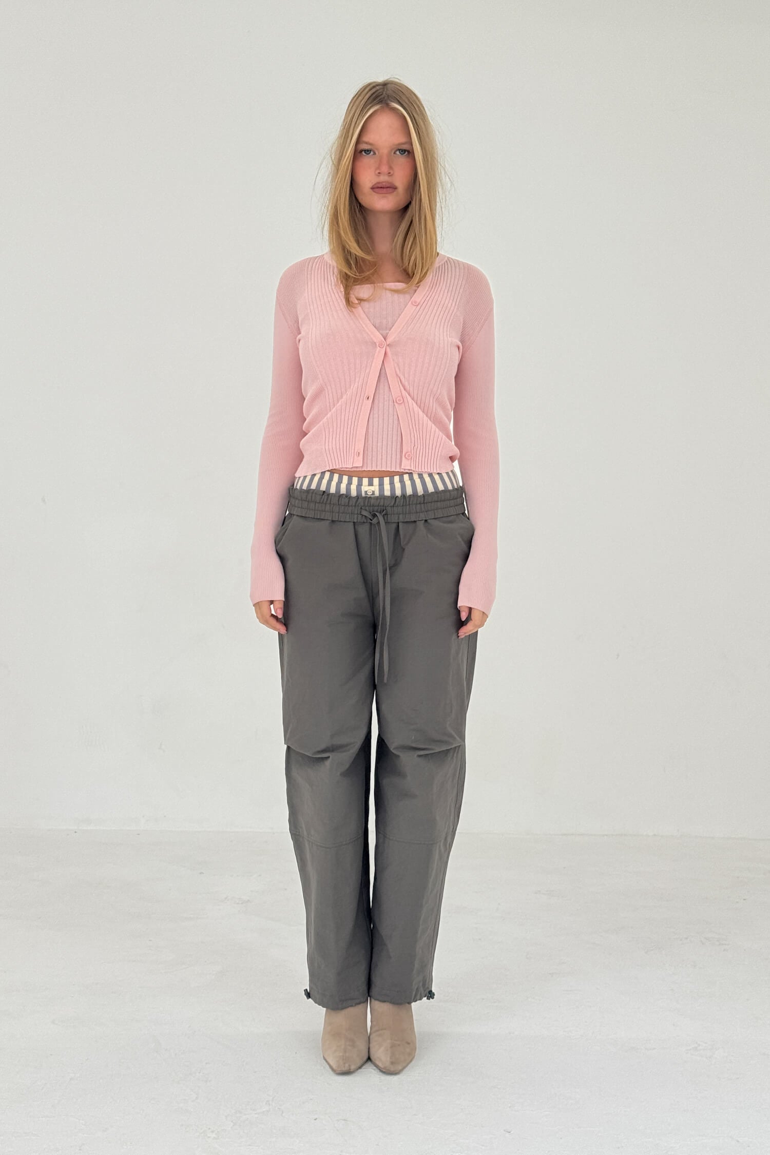 Ribbed Knit Cardigan in Powered Pink