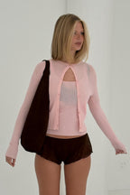 Ribbed Knit Cardigan in Powered Pink