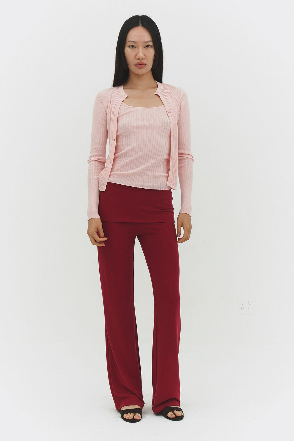Ribbed Knit Cardigan in Powered Pink