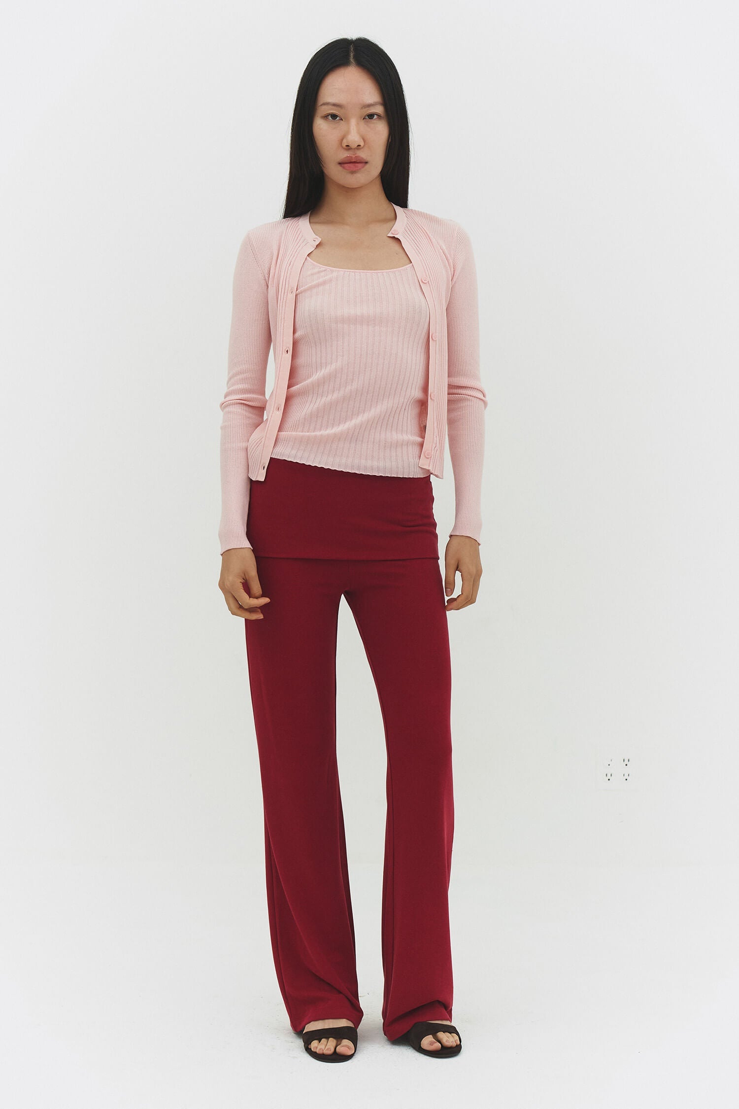 Ribbed Knit Cardigan in Powered Pink