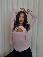 Ribbed Knit Cardigan in Powered Pink