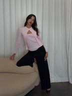 Ribbed Knit Cardigan in Powered Pink
