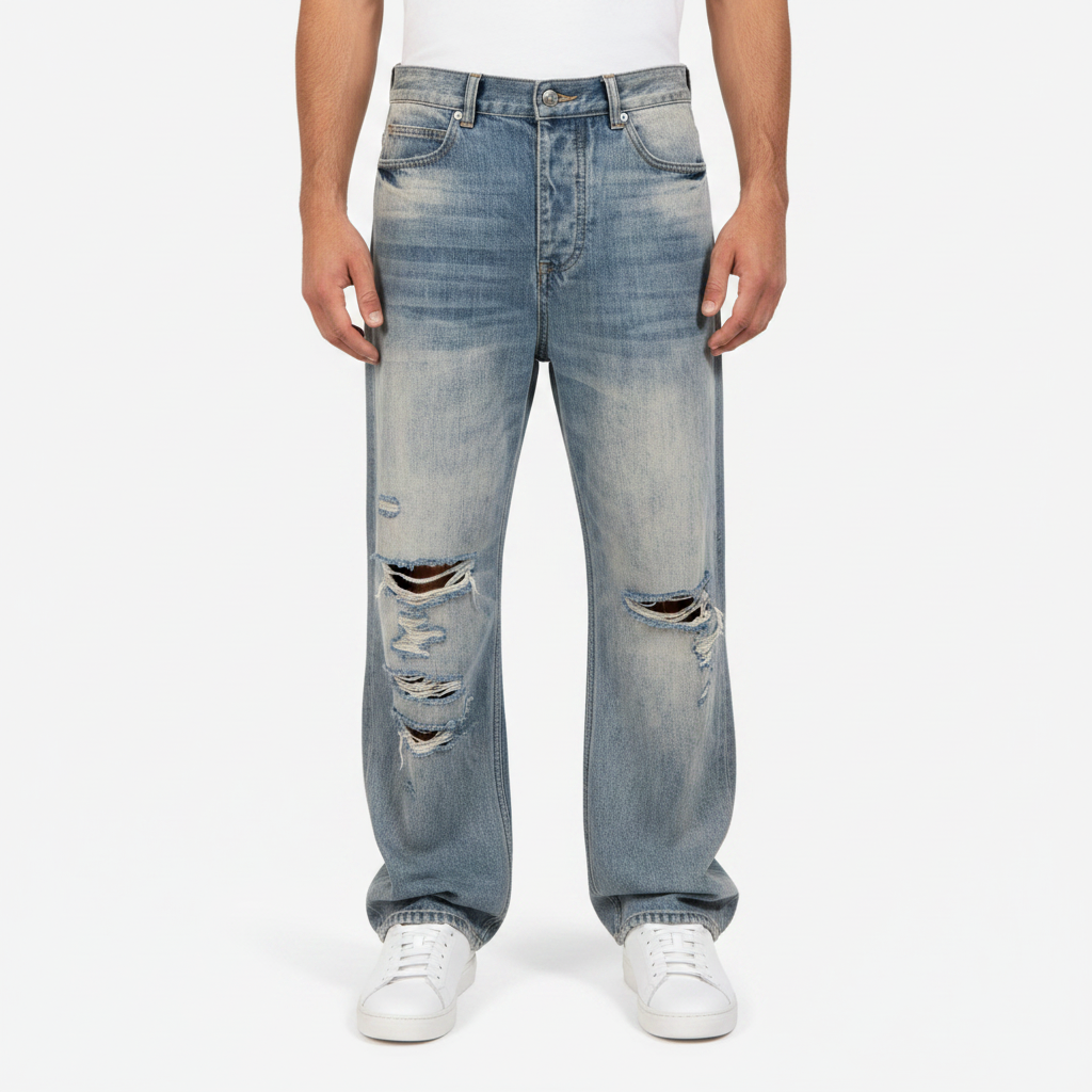 Light Wash Destroyed Denim