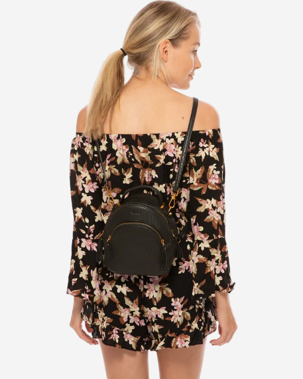 SUSU Small Black Leather Backpack Purse for Women Convertible Crossbody Bag