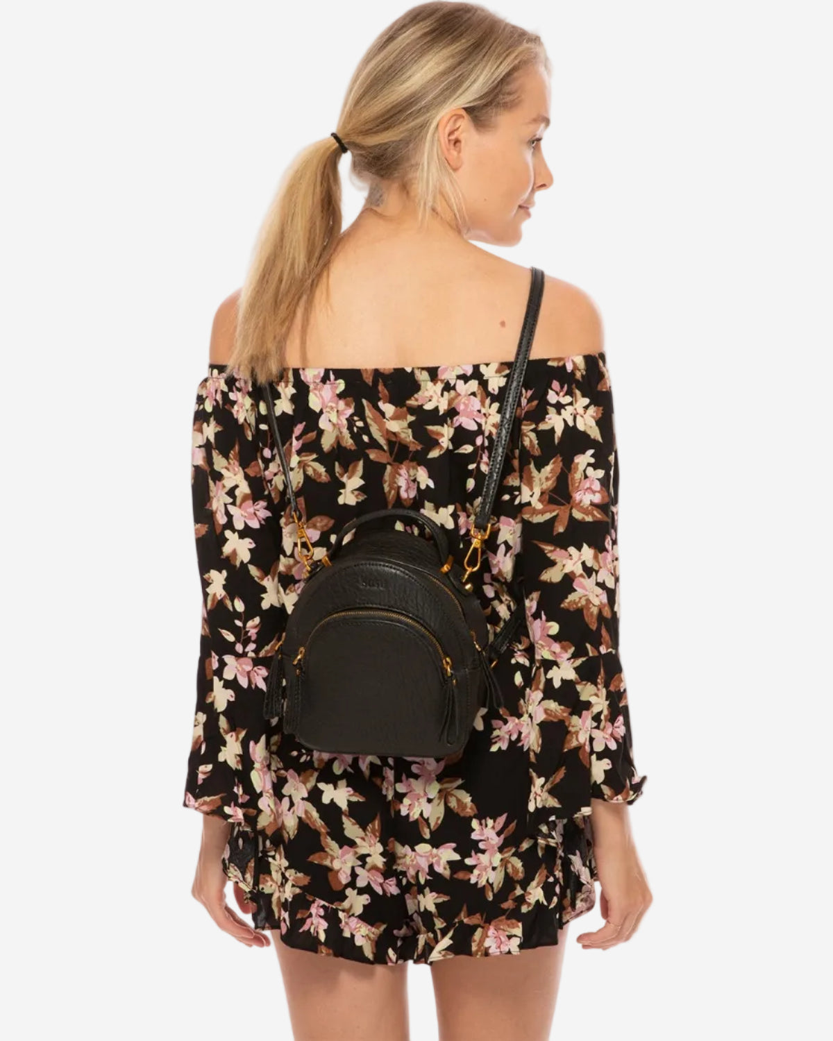 SUSU Small Black Leather Backpack Purse for Women Convertible Crossbody Bag
