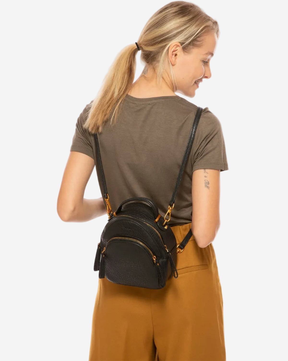 SUSU Small Black Leather Backpack Purse for Women Convertible Crossbody Bag
