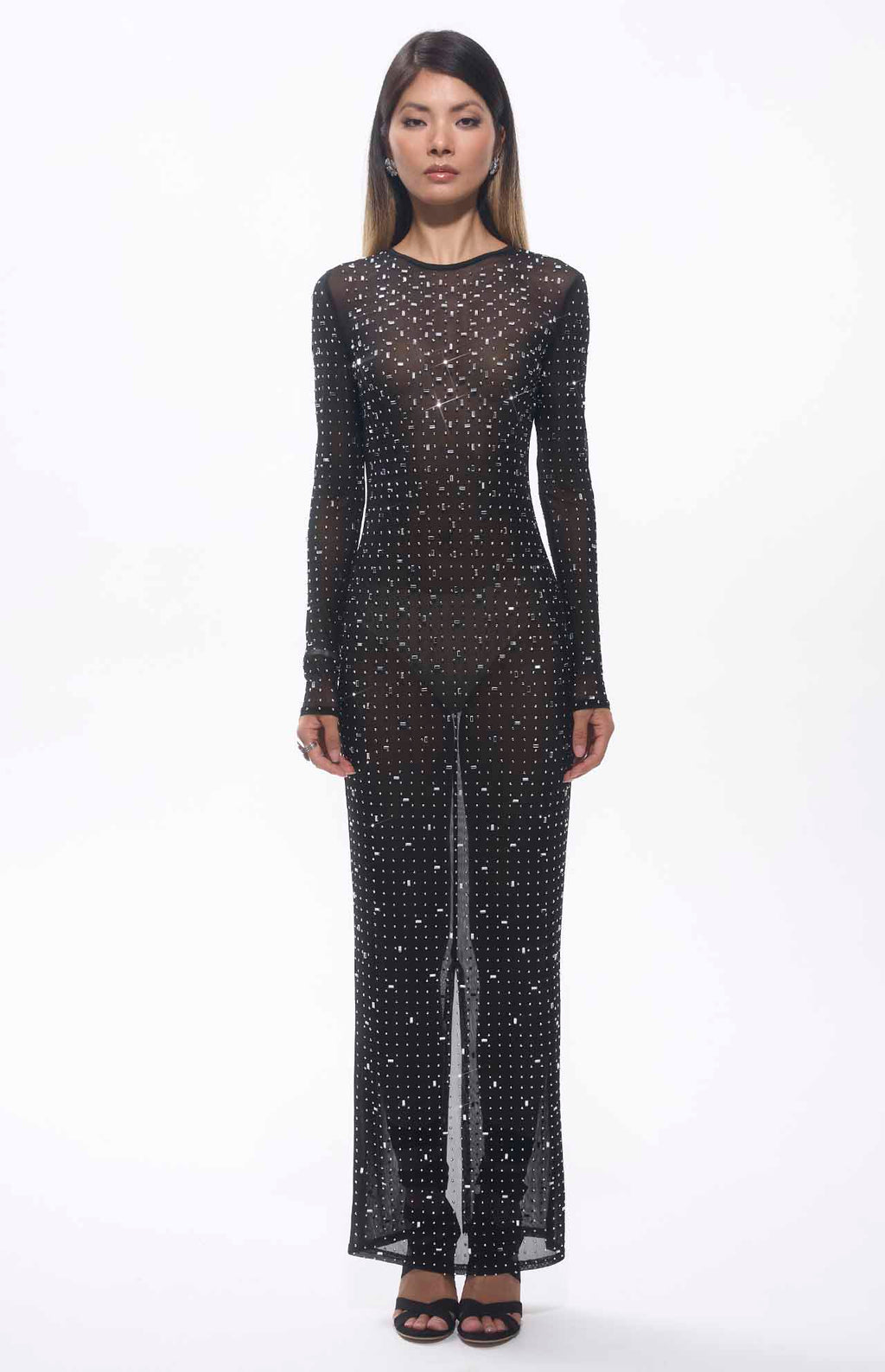 Sasso Crystal Mesh Maxi Dress Black