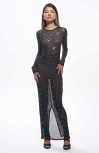 Sasso Crystal Mesh Maxi Dress Black