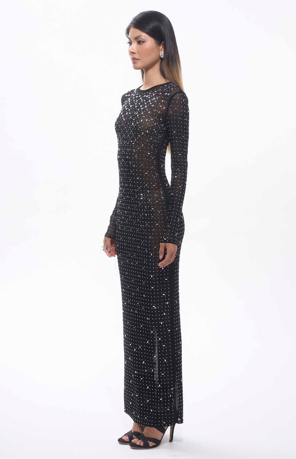 Sasso Crystal Mesh Maxi Dress Black
