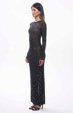 Sasso Crystal Mesh Maxi Dress Black