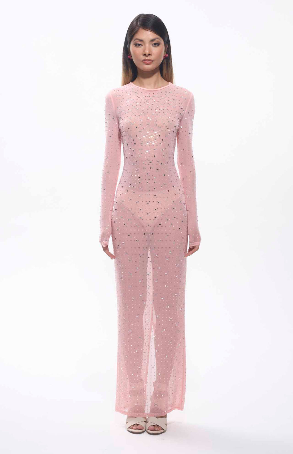 Sasso Diamante Mesh Maxi Dress Pink
