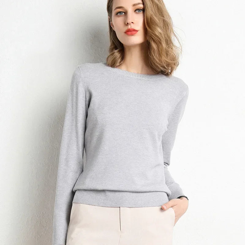 Women's Slim O-Neck Cashmere Wool Blend Sweater