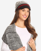 Sakkas Theo Unisex Warm Winter Heather and stripes Knit Hat & Scarf Set