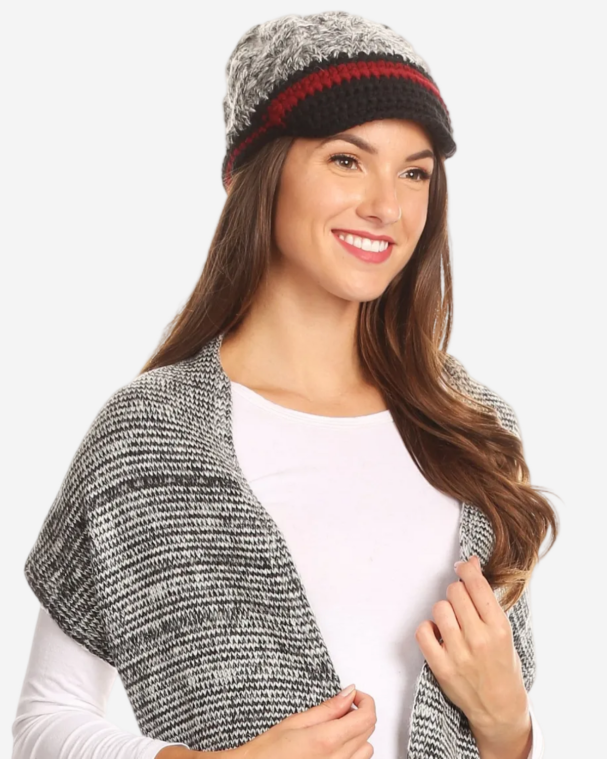 Sakkas Theo Unisex Warm Winter Heather and stripes Knit Hat & Scarf Set