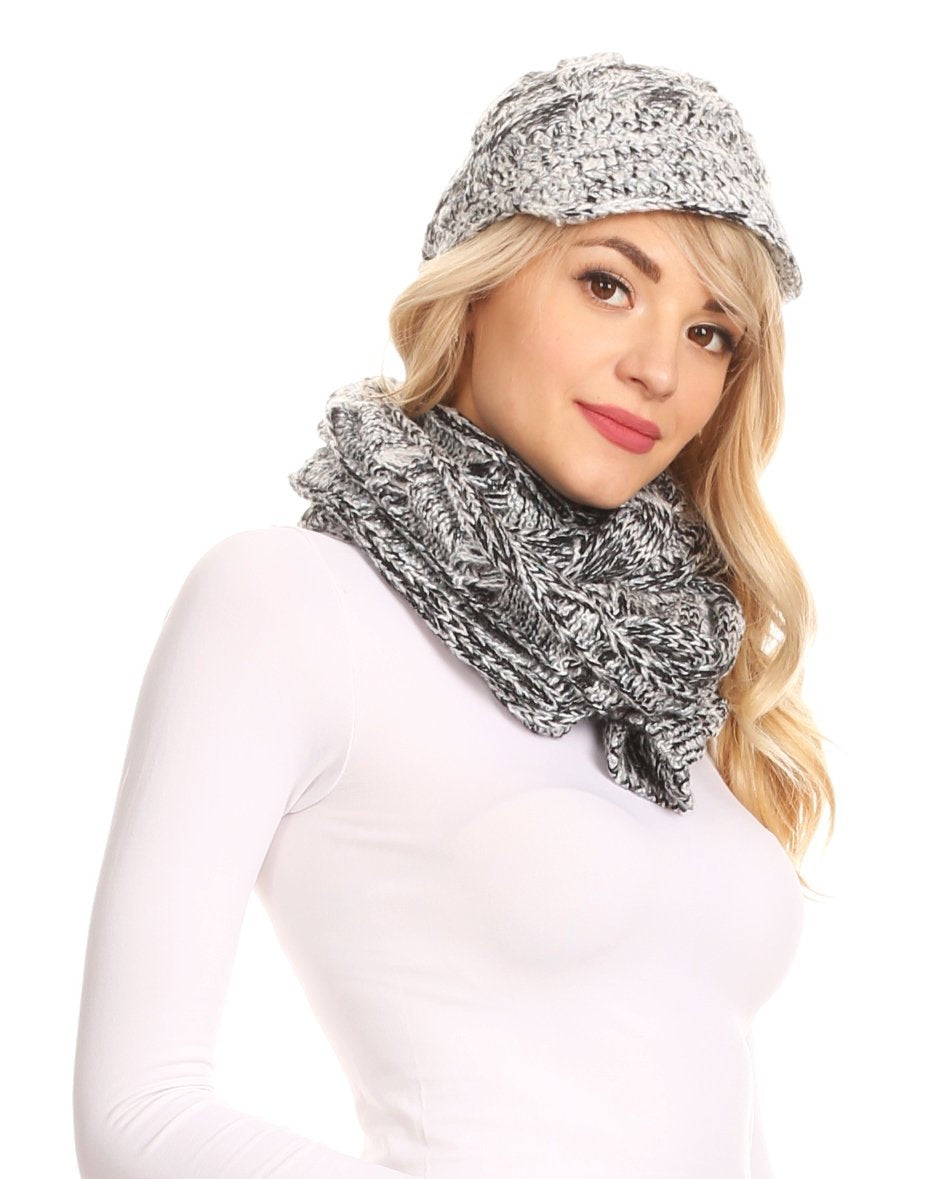 Sakkas Coline Soft Heather Chunky Cable knit Hat and Scarf Set Warm Cozy Winter