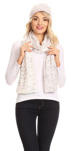 Sakkas Coline Soft Heather Chunky Cable knit Hat and Scarf Set Warm Cozy Winter