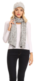 Sakkas Coline Soft Heather Chunky Cable knit Hat and Scarf Set Warm Cozy Winter