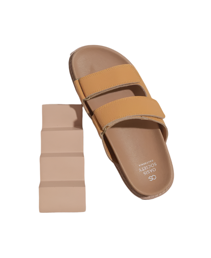 Oasis Society Sienna Cognac Double Strap Slide Sandals