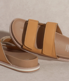 Oasis Society Sienna Cognac Double Strap Slide Sandals