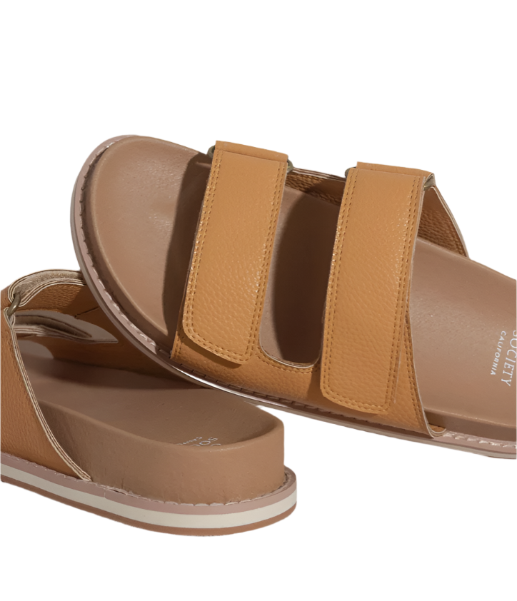 Oasis Society Sienna Cognac Double Strap Slide Sandals