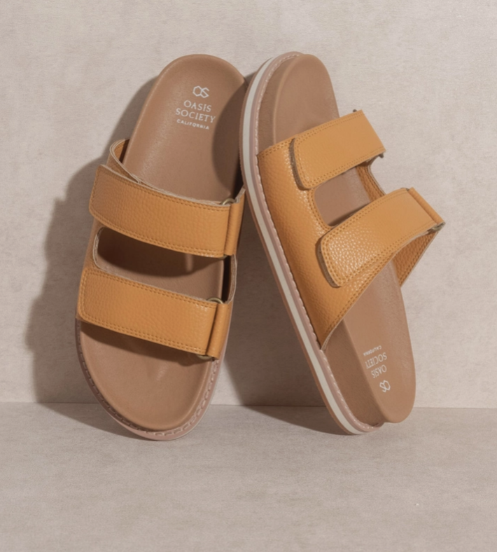 Oasis Society Sienna Cognac Double Strap Slide Sandals