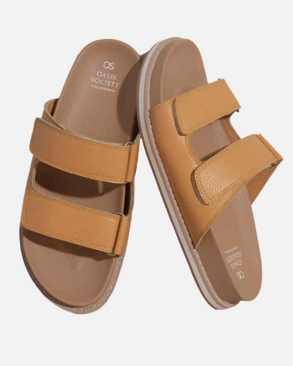 Oasis Society Sienna Cognac Double Strap Slide Sandals