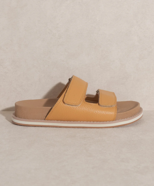 Oasis Society Sienna Cognac Double Strap Slide Sandals