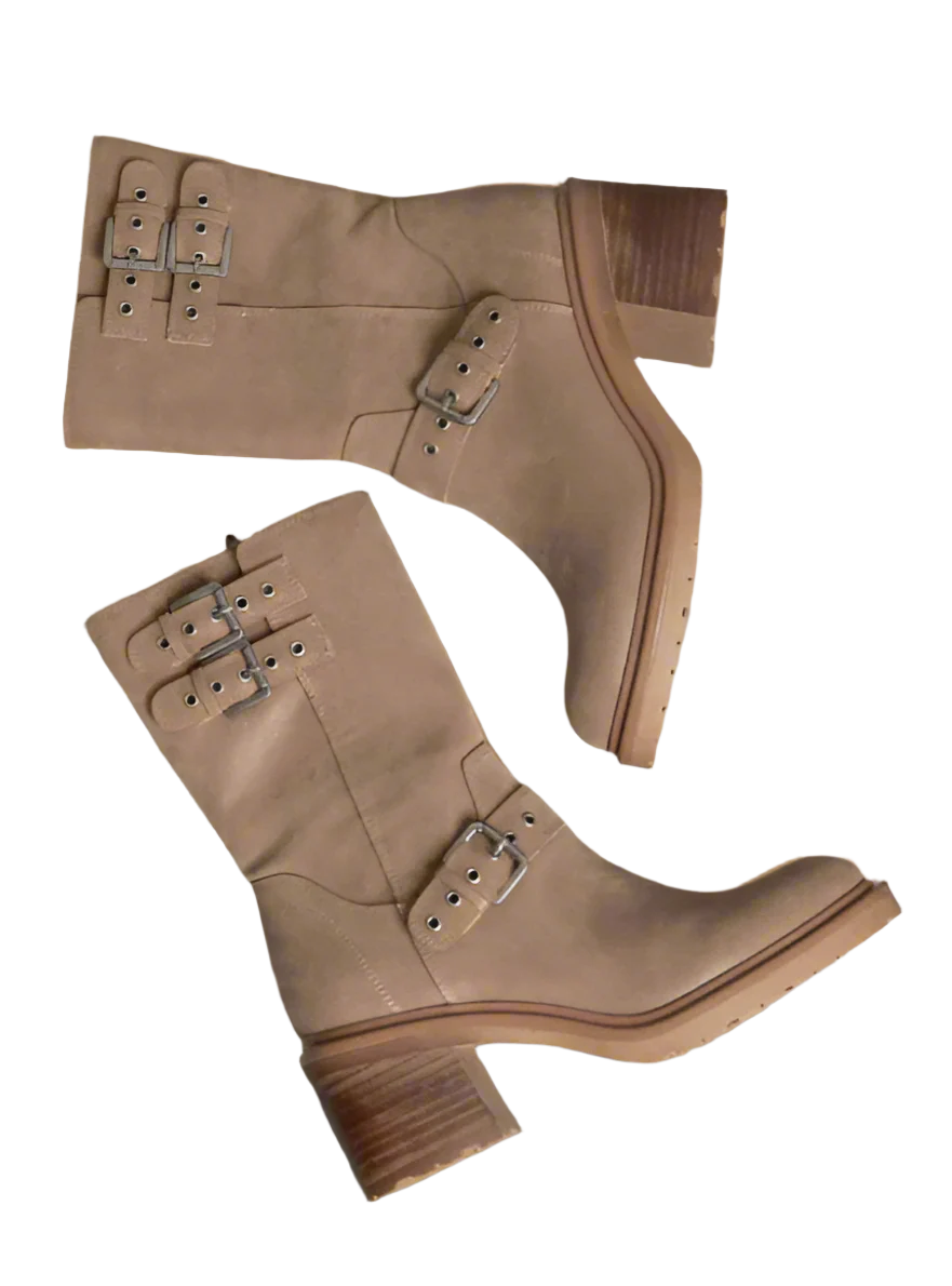 Rider Boots with Buckles in Taupe