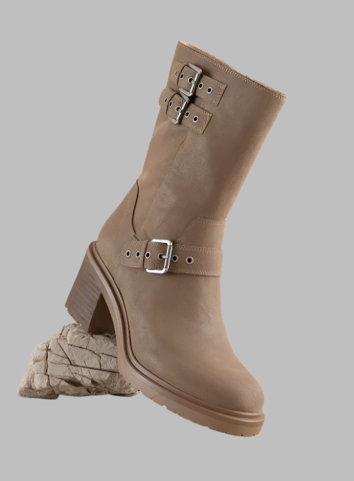 Rider Boots with Buckles in Taupe