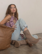 Rider Boots with Buckles in Taupe