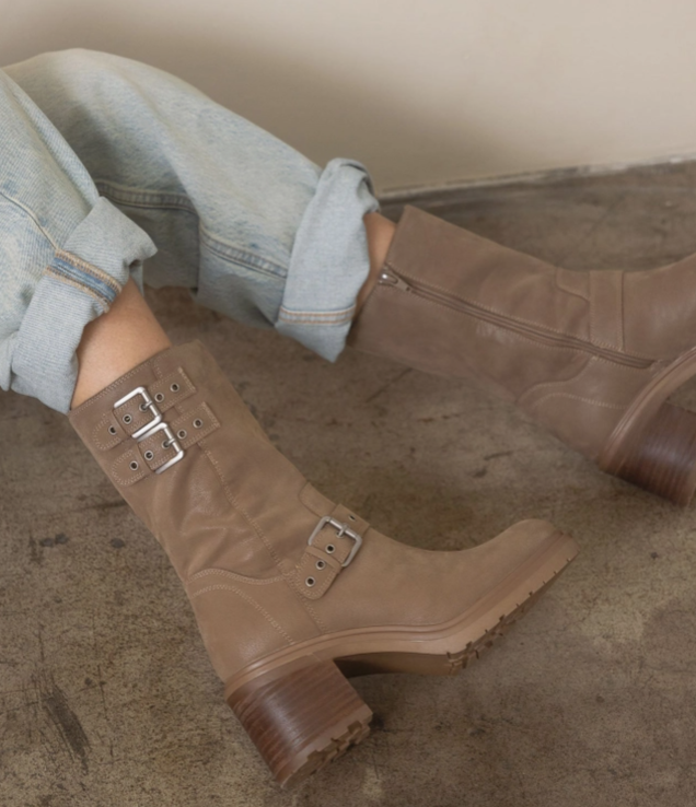 Rider Boots with Buckles in Taupe
