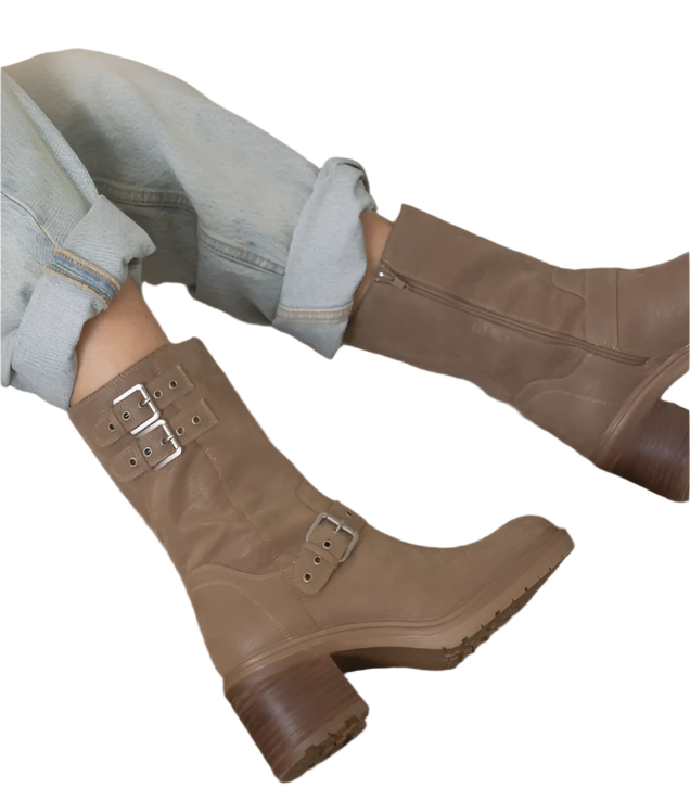 Rider Boots with Buckles in Taupe