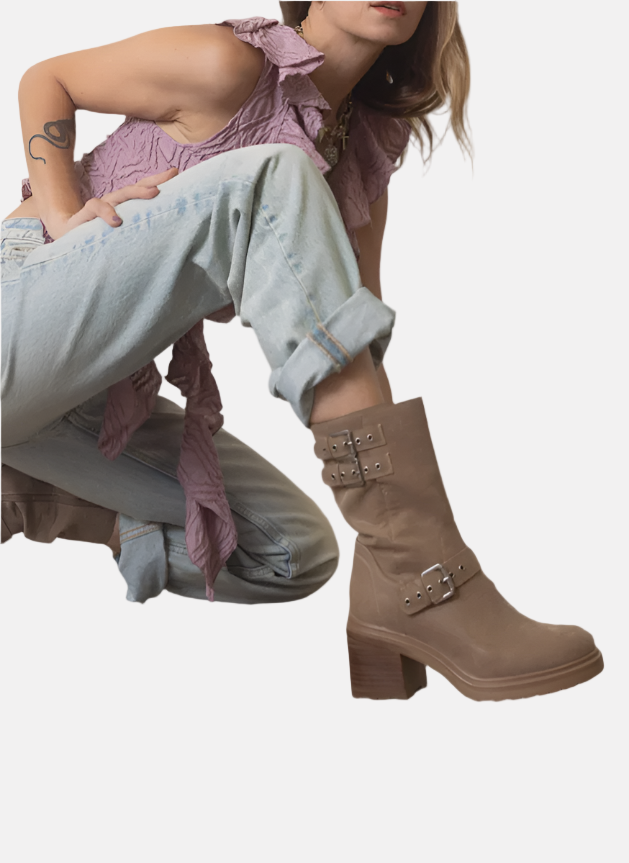 Rider Boots with Buckles in Taupe
