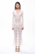 Sekna V-Cut Floral Lace Maxi Dress White