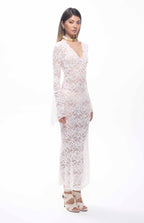 Sekna V-Cut Floral Lace Maxi Dress White