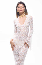 Sekna V-Cut Floral Lace Maxi Dress White