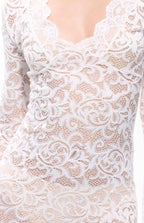 Sekna V-Cut Floral Lace Maxi Dress White